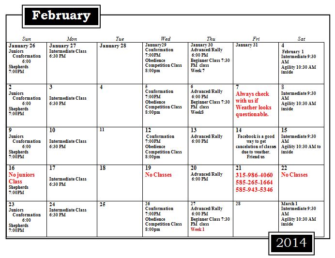 February Calendar 2014